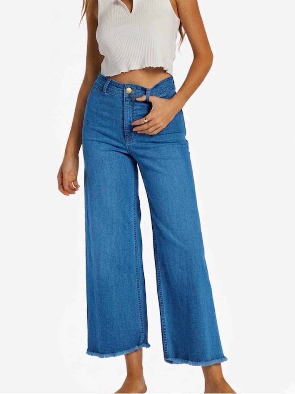 Billabong Free Fall High Waisted Wide Leg Raw Hem Jeans Size 29 Stretchy Medium